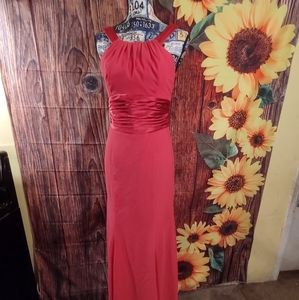 David's Bridal Red Prom Dress with Elegant Silhouette